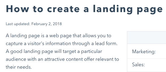 Hubspot article about creating a landing page