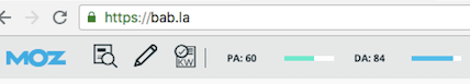 Moz Domain Authority 60 and Page Authority 84 for Bab.la.