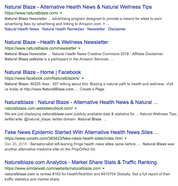 Natural Blaze meta tags per Google