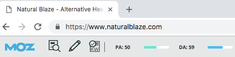 PA and DA authority screenshot for Natural Blaze