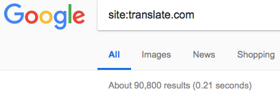 Google search operator site:translate.com results