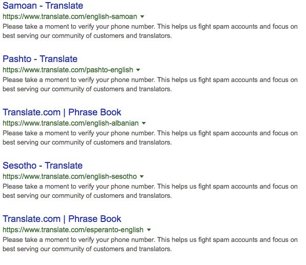 5 meta description results for Translate.com.