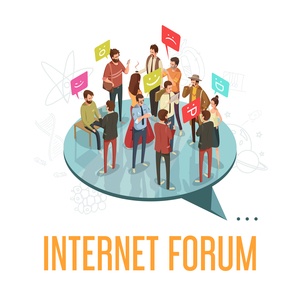 Vector illustration for internet forums along with communicating people. Domain discussion forum concept.