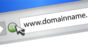 Graphic design of a domain name browser search with a www url of “domainname.” Domaining Basics concept.