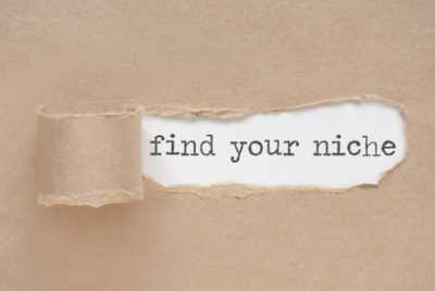 Torn from a piece of beige paper, the words "find your niche" are exposed.